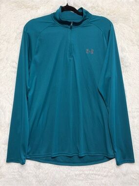 Under Armour Mens Tech 1/2 Zip Long Sleeve Loose Top Size L Green Sporty Logo UA